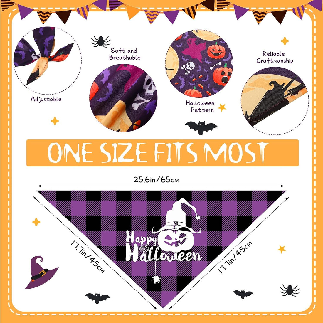 Sanwuta 60 Pcs Halloween Dog Bandanas Bulk Pet Bibs Scarf