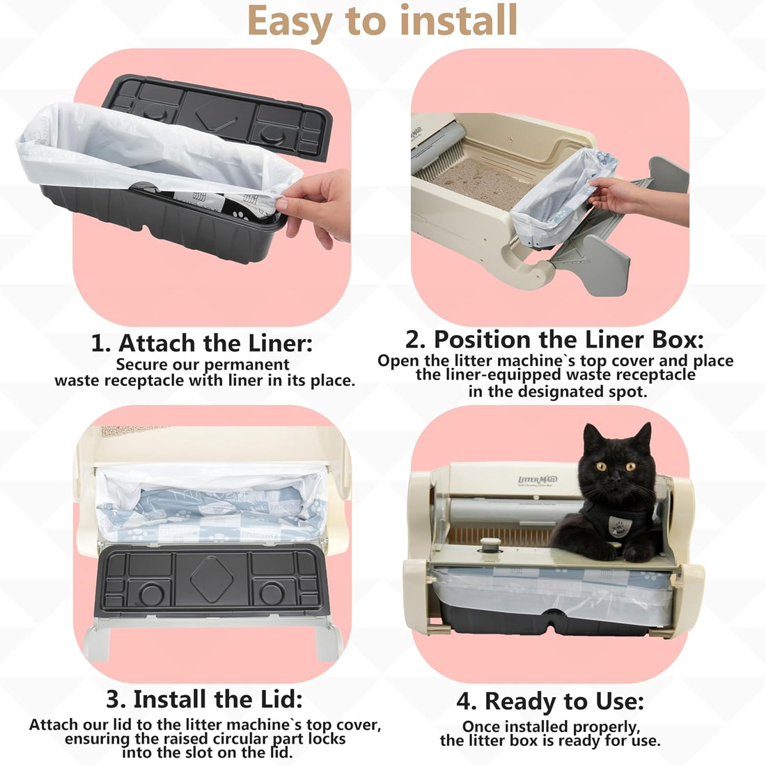 LUVCOSY 1 Permanent Waste Receptacles with 40 PCS Litter Box Liner