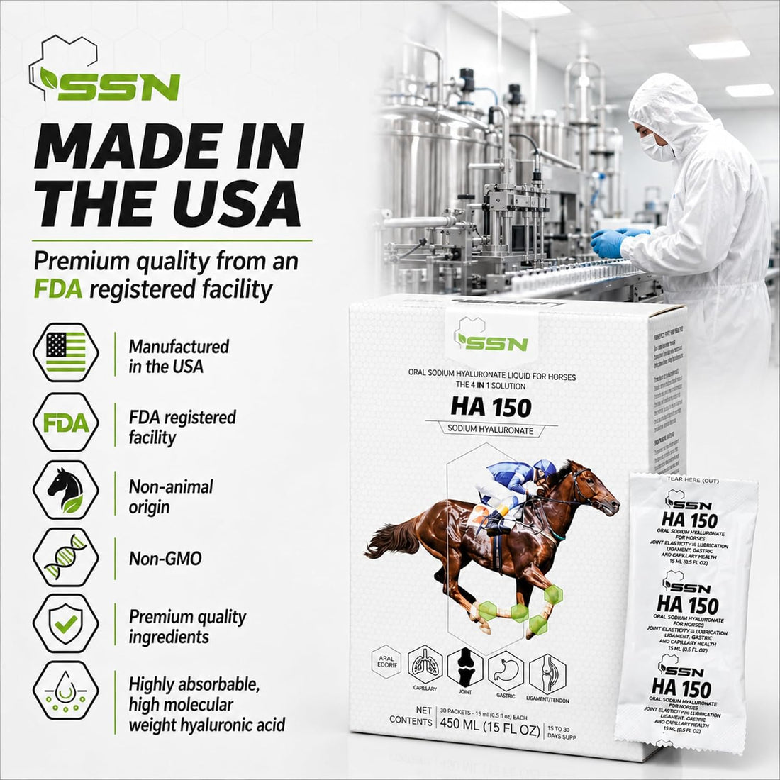 SSN HA 150 - 4 In 1 Horse Supplement - 60 Servings - Equine Joint