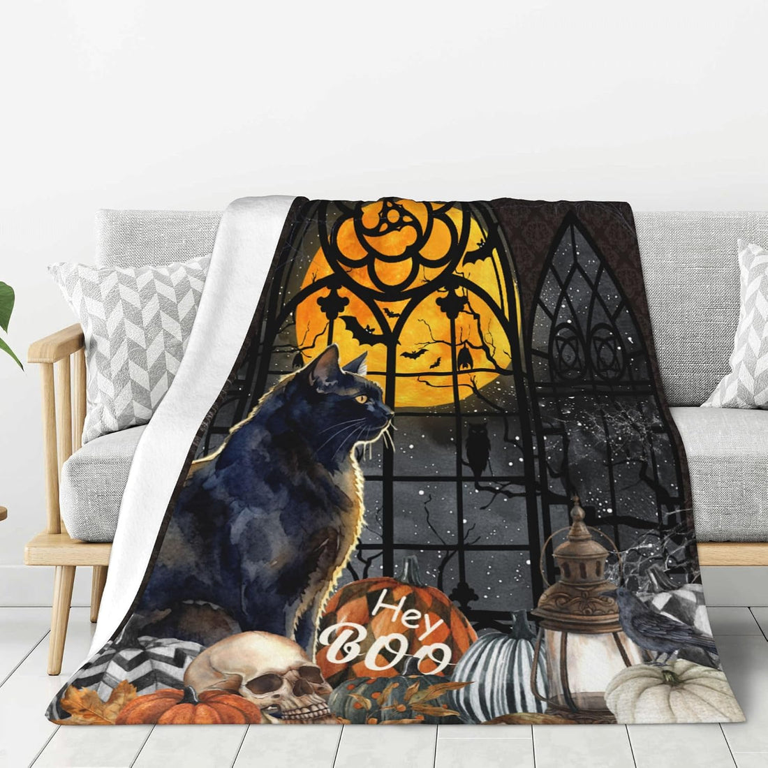 Gothic Blanket Vintage Halloween Black Cat Blankets 30"x 40" for Couch