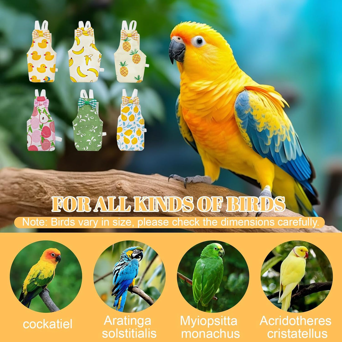 6Pcs Bird Diaper - Reusable Parrot Diapers with Waterproof Inner