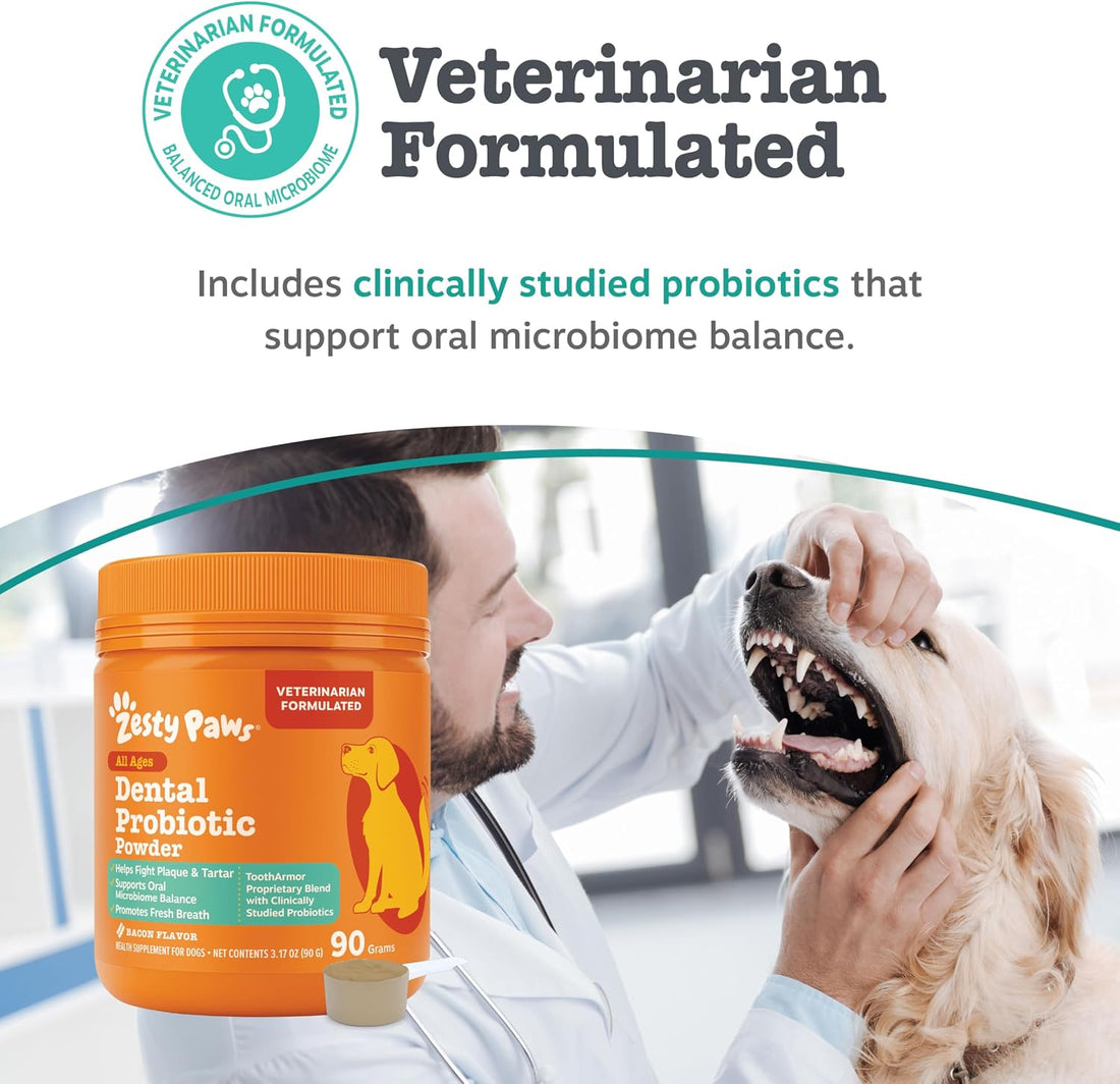 Zesty Paws Probiotic Dental Powder for Dogs Teeth - Fights Plaque
