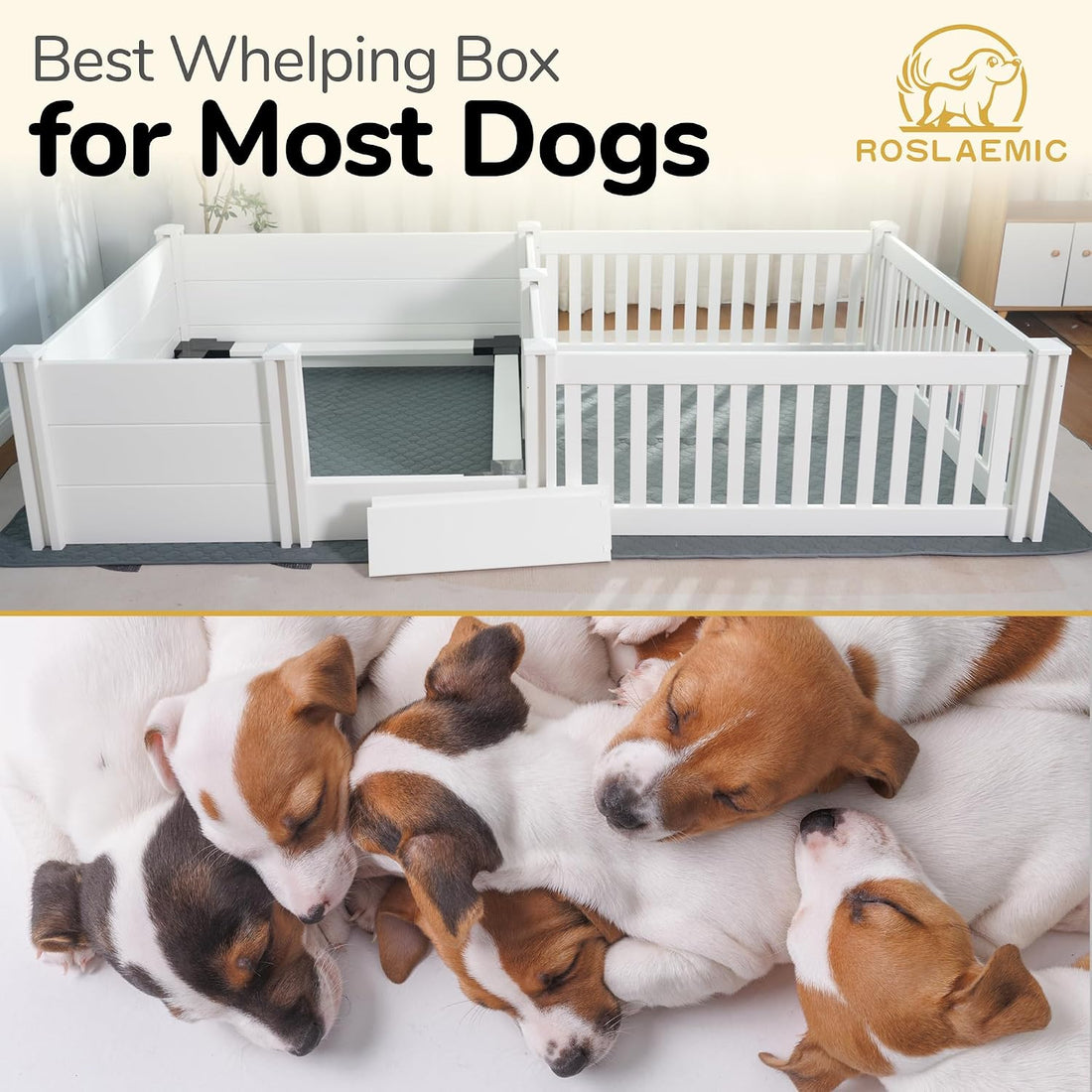 2 Room 96" x 48" Whelping Box for Dogs and Puppies with Rails