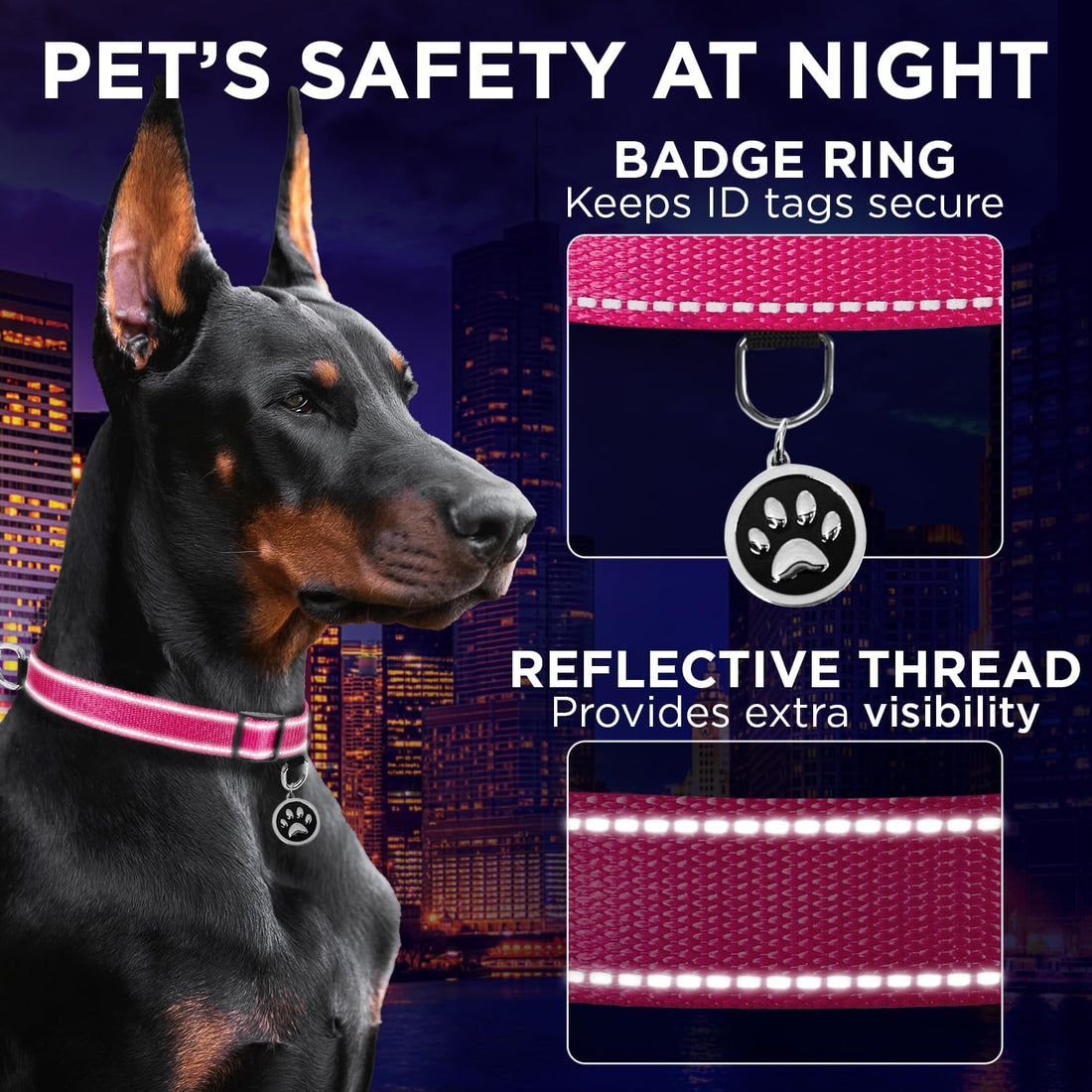 TECEUM Reflective Dog Collar โ Hot Pink โ M โ Extra Soft Padding