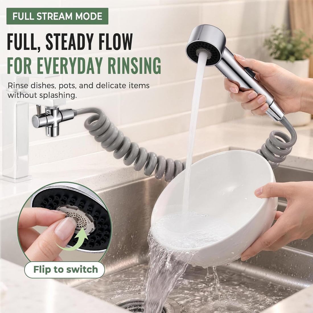 3-Mode Sink Faucet Sprayer Attachment with ON/OFF Switch
