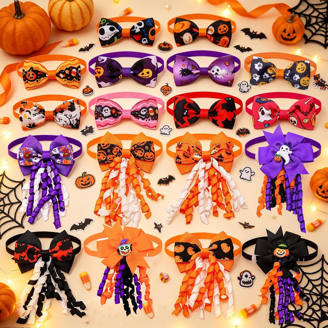 16Pcs Halloween Dog Bow Tie for Small Medium Dogs