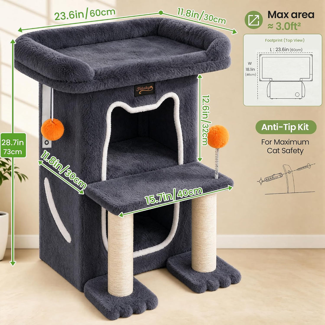 Small Cat Tree Tower Scratching Post for Indoor Cats Large Adult