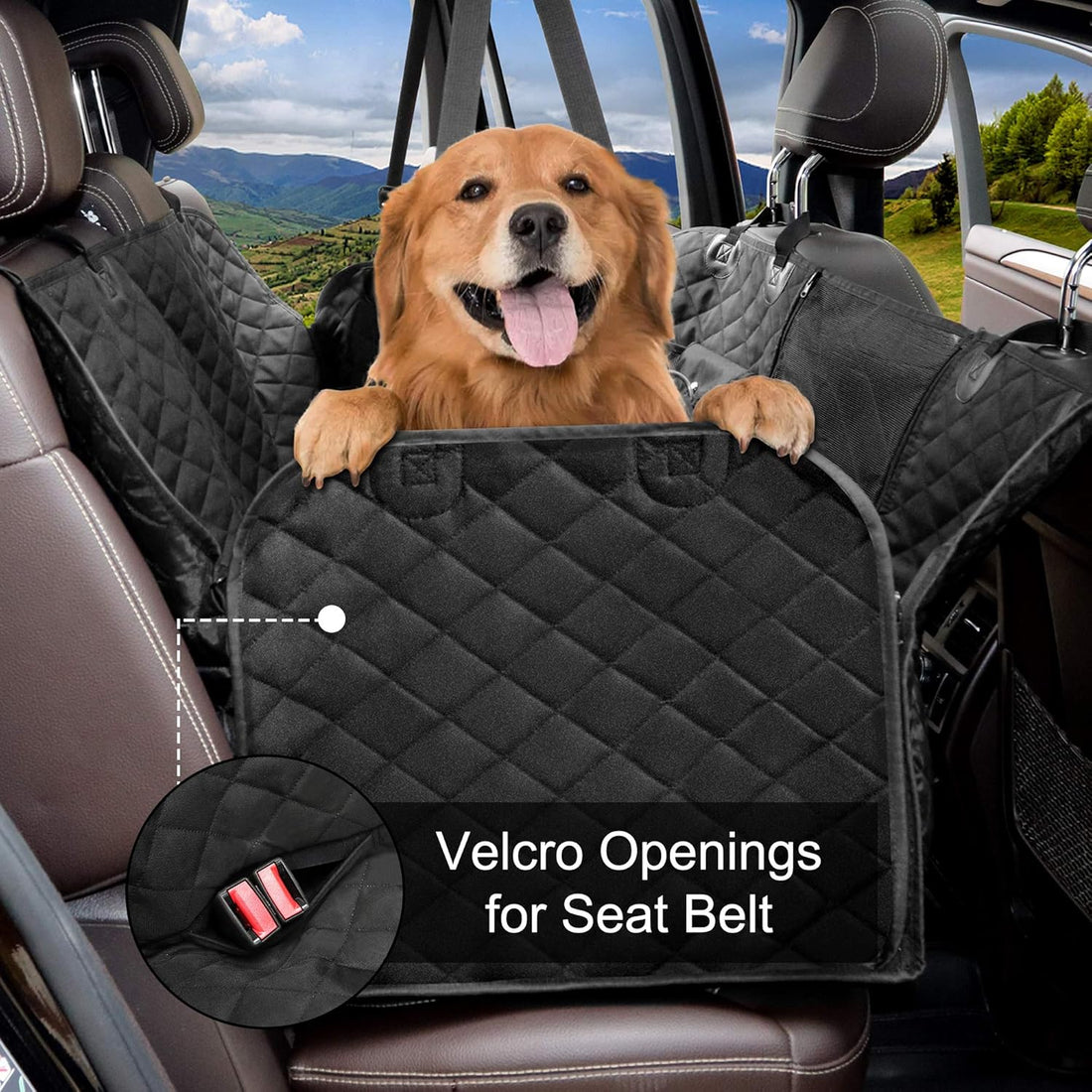 Femuar Dog Car Seat Cover with Storage Pockets Mesh Visual Window