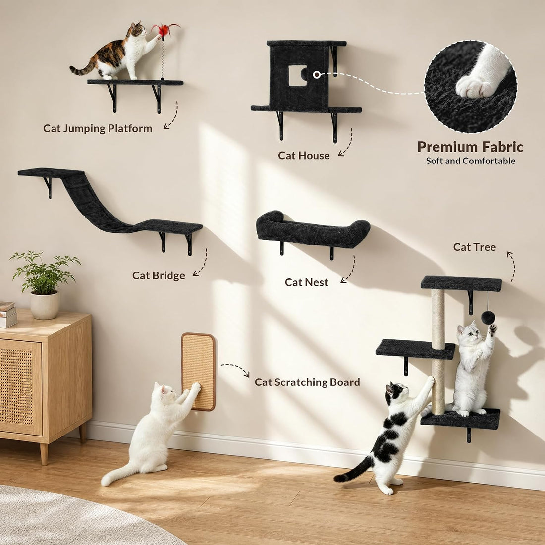 Cat Wall Shelves, 6-in-1 Cat Wall Furniture Set