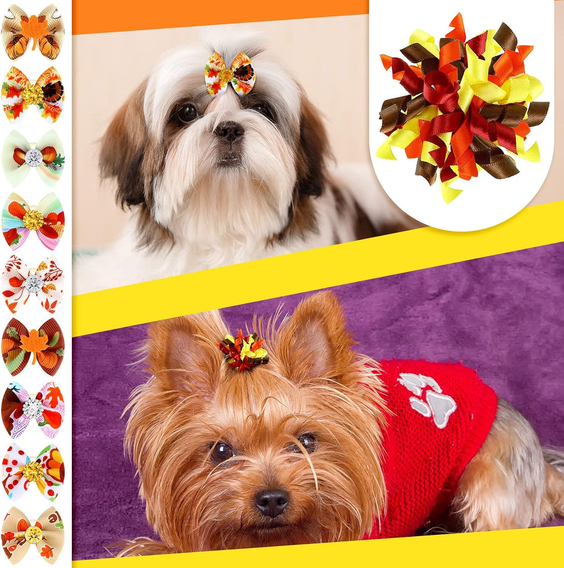 Weewooday 70 Pcs Dogs Hair Dog Bows Bowtie with Rubber Band