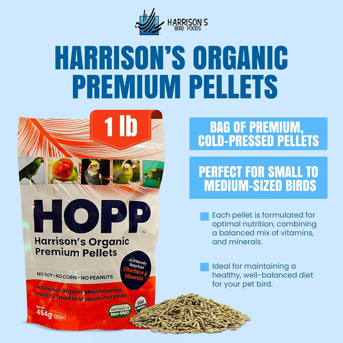 Harrison's Organic Premium Pellets HOPP - Certified Organic, Non-GMO