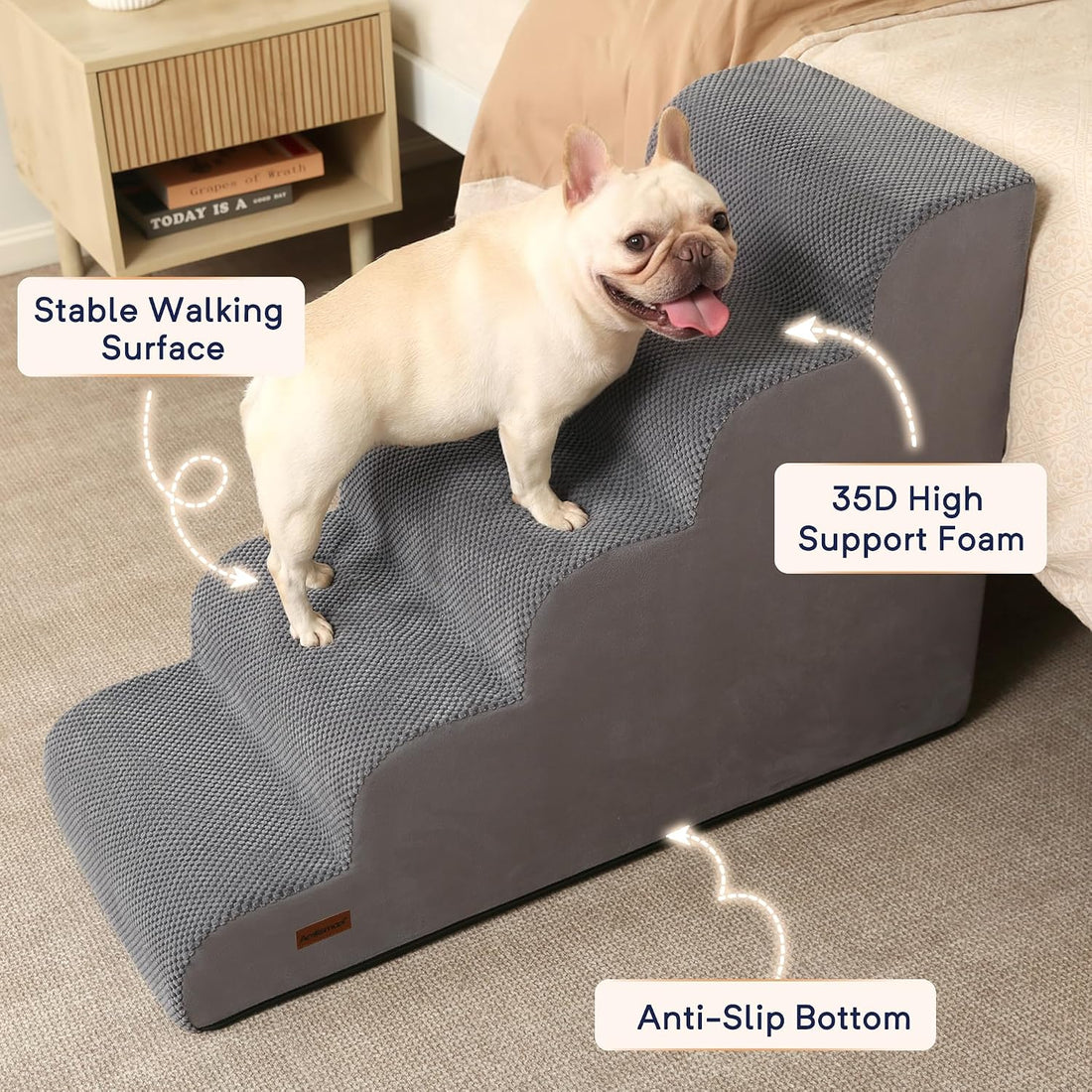 Dog Stairs for High Beds, 26" H 5-Step Pet Ramp for Small & Medium