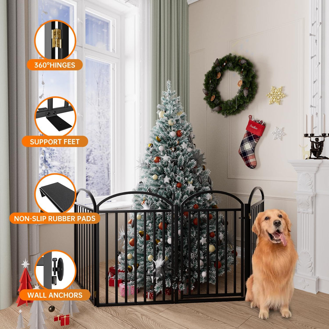 SNUOWU 4 Panels Full Matel Freestanding Dog Gates with Door