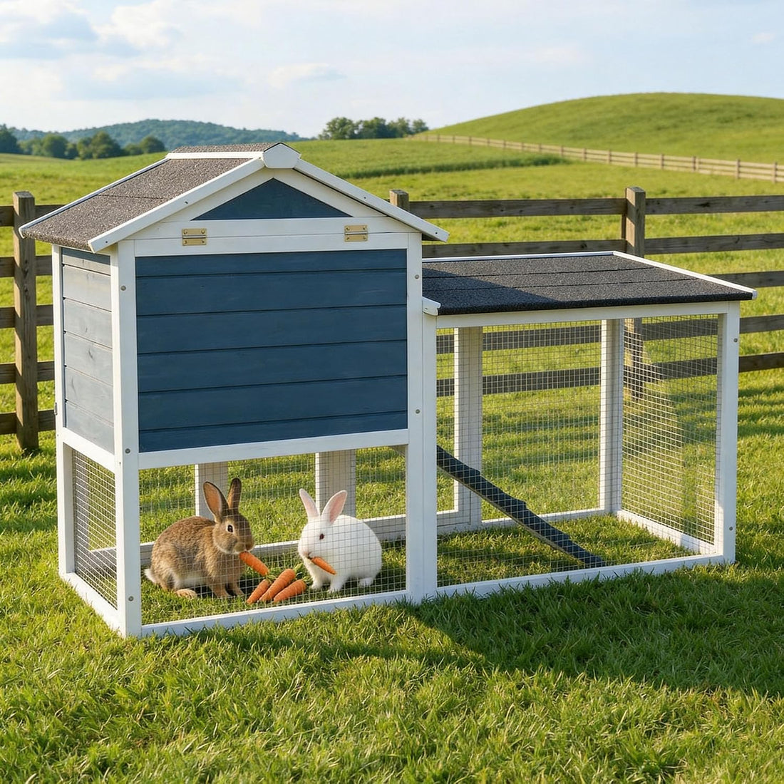 RUNSHED Wooden Rabbit Hutch, Waterproof Roof & Pull‑Out Cleaning Tray