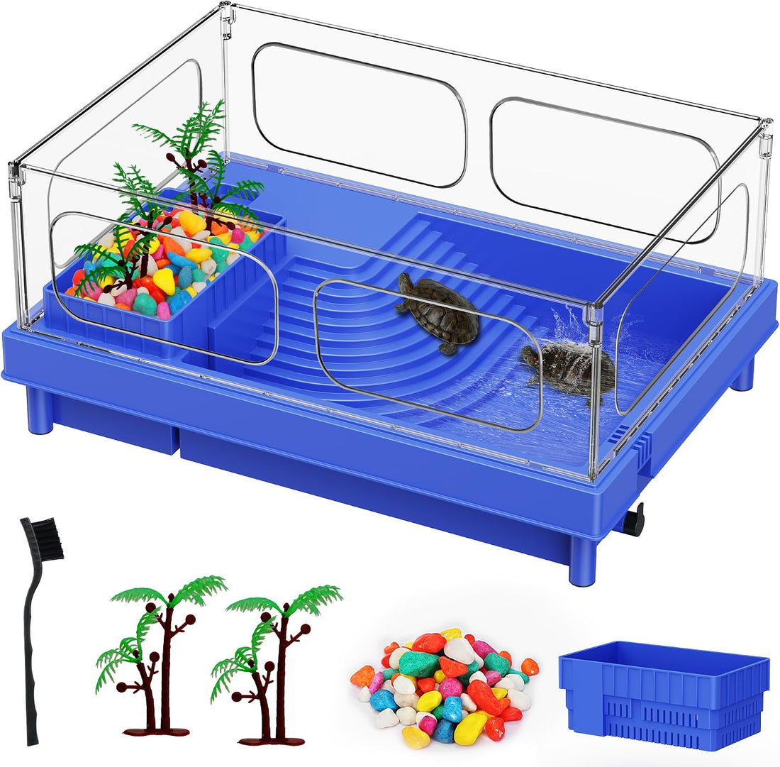 Small Turtle Tank for Baby Turtles with Basking Platform and Bottom