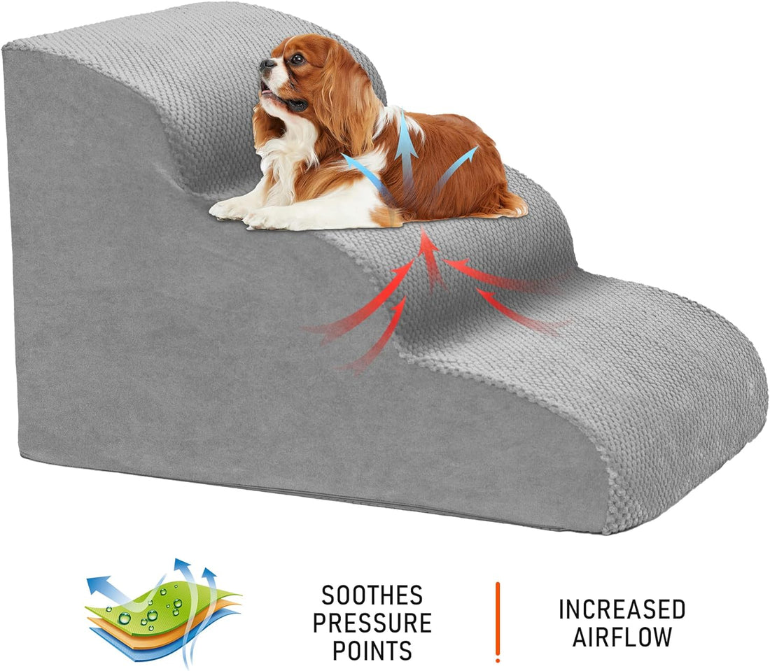 Dog Stairs for Small Dogs, 3 Tiers High Density Foam Dog Ramp