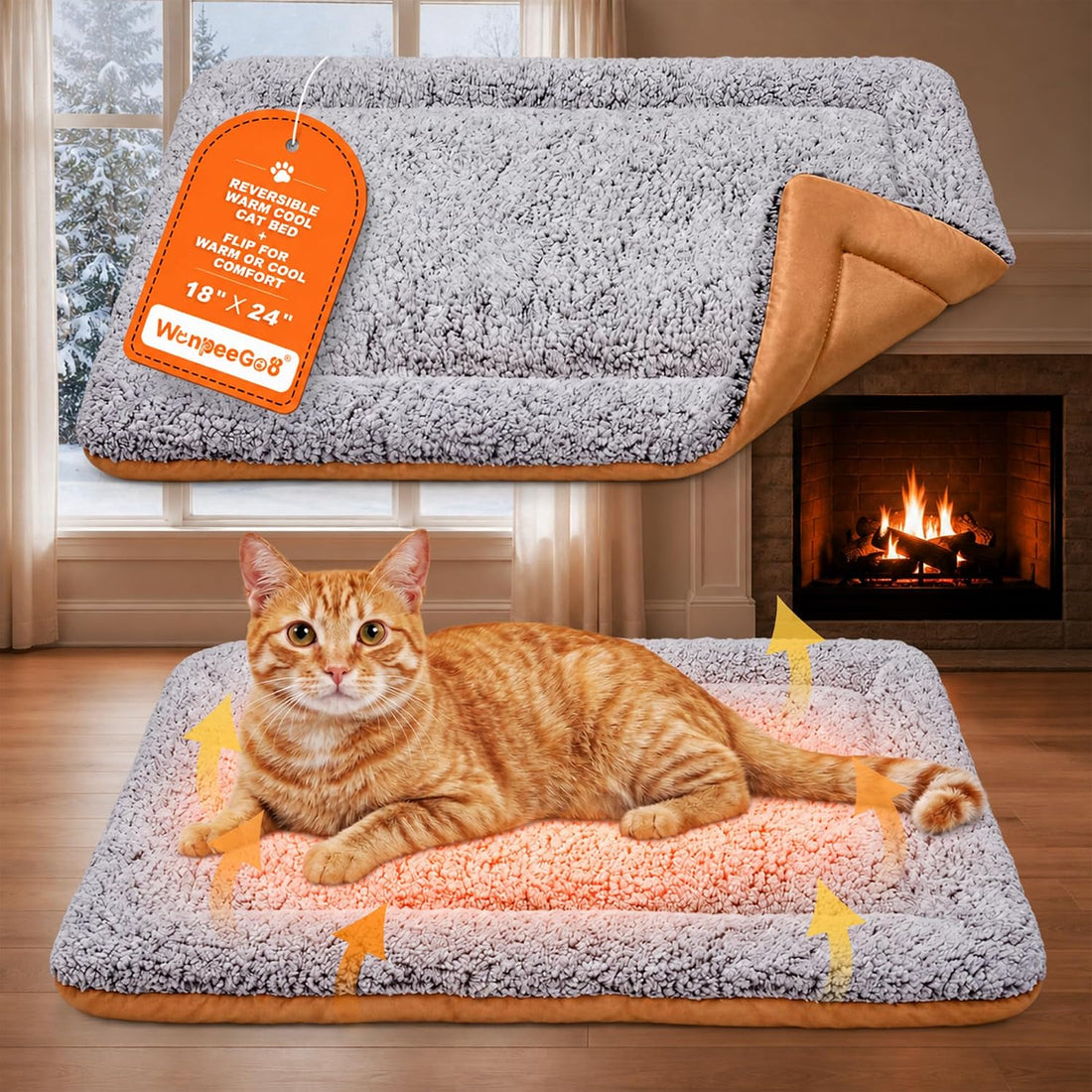 Self Warming Cat Bed, Reversible Self Heating Cat Pad, Dark Brown