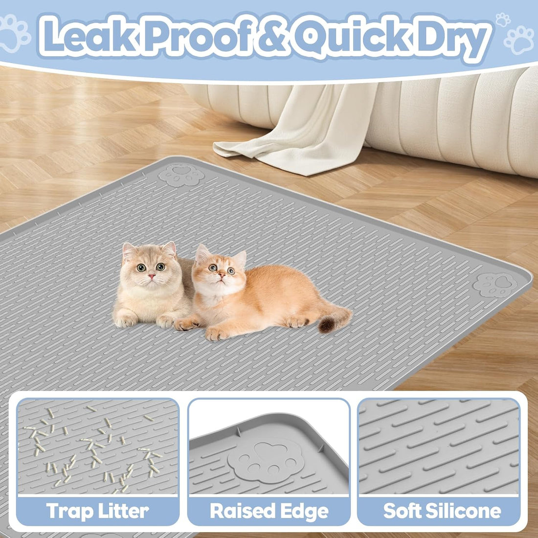 Bartuke Cat Litter Mat, Extra Large 40" x 28" Silicone Mat Litter