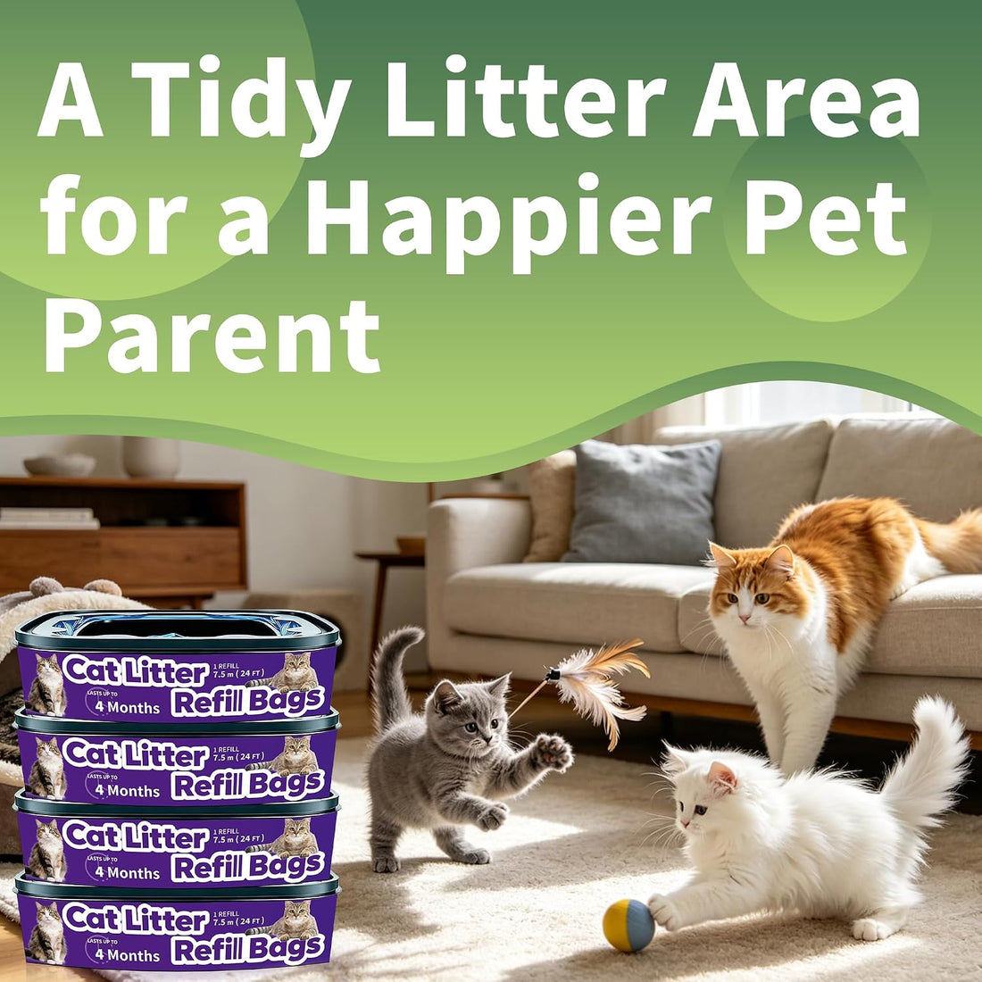 Upgrade Cat Litter Refill Bags, Jumbo 4-Pack, 96 total ft