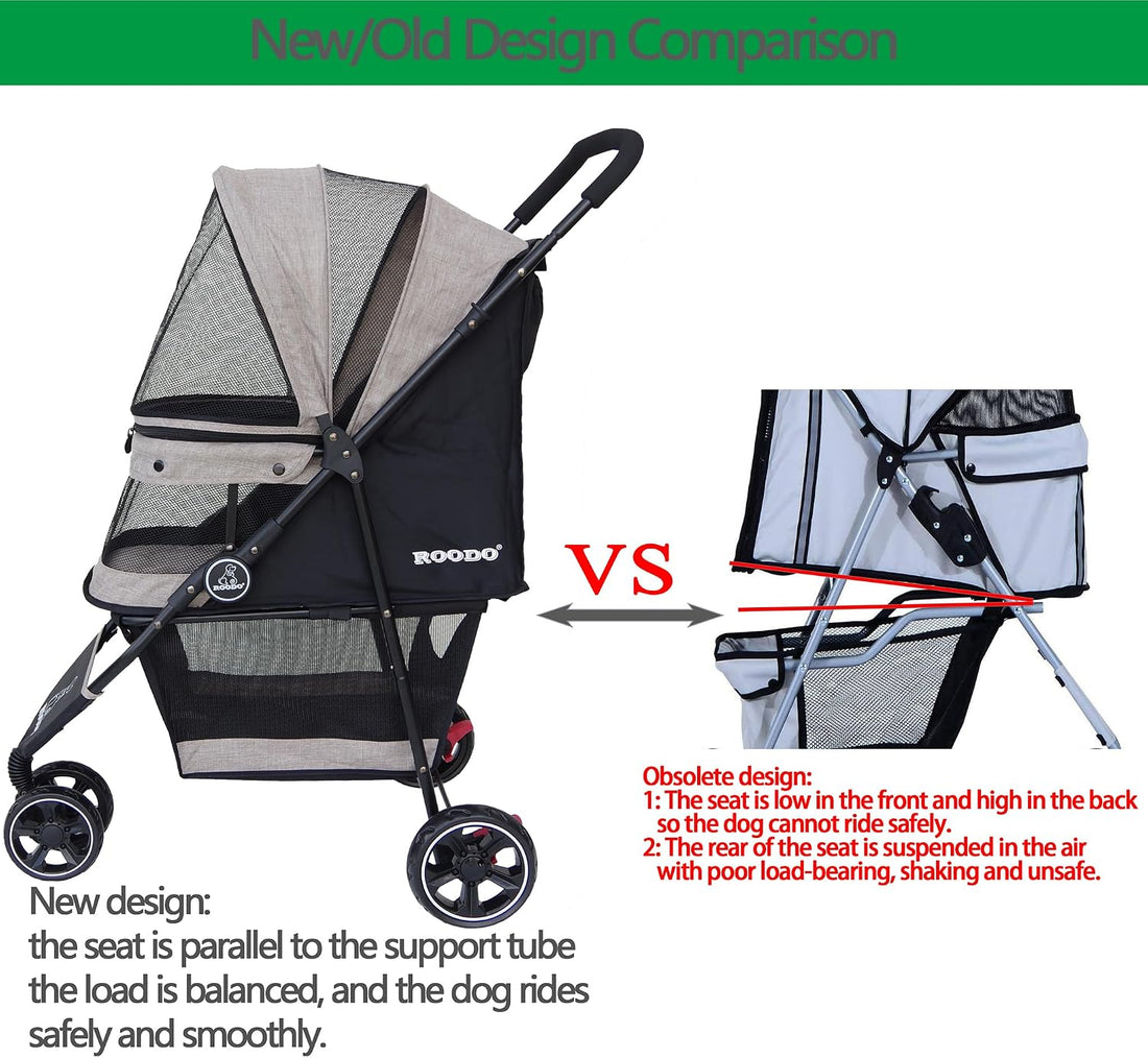 ROODO 3 Wheel Dog Pet Cat Stroller Best Lightweight Foldable Compact