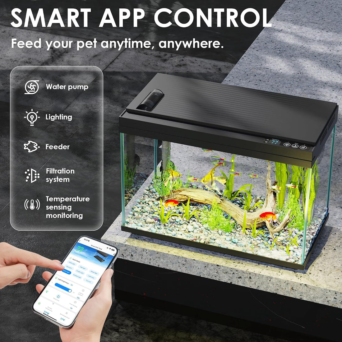 Smart Fish Tank,2.8Gallon Fish Tank,Kit with LED