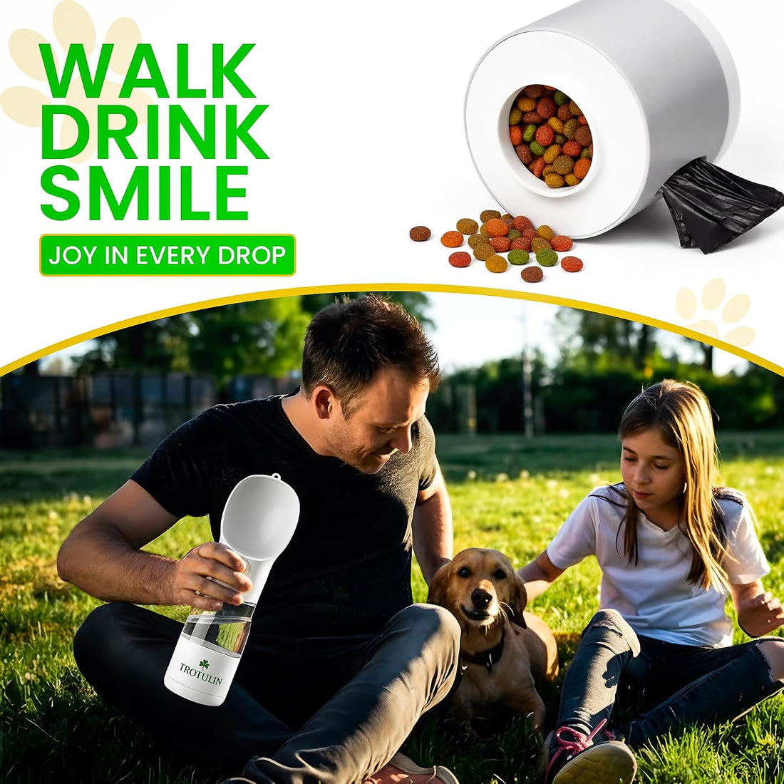3-in-1 Portable Dog Water Bottle & Food Container,Leak Proof Pet