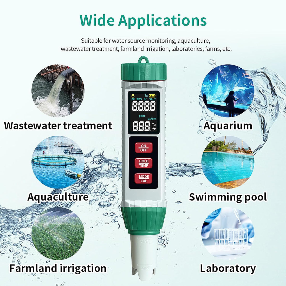 Digital Salinity Tester Pool Saltwater Tester pH and Salt Meter