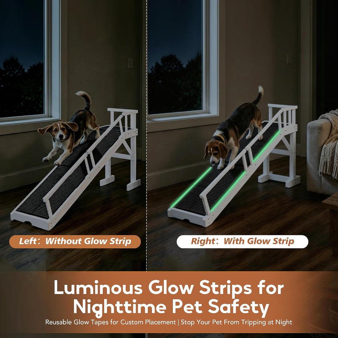 62" Wooden Dog Ramp for Bed & Couch, Pet Ramp with Platform White