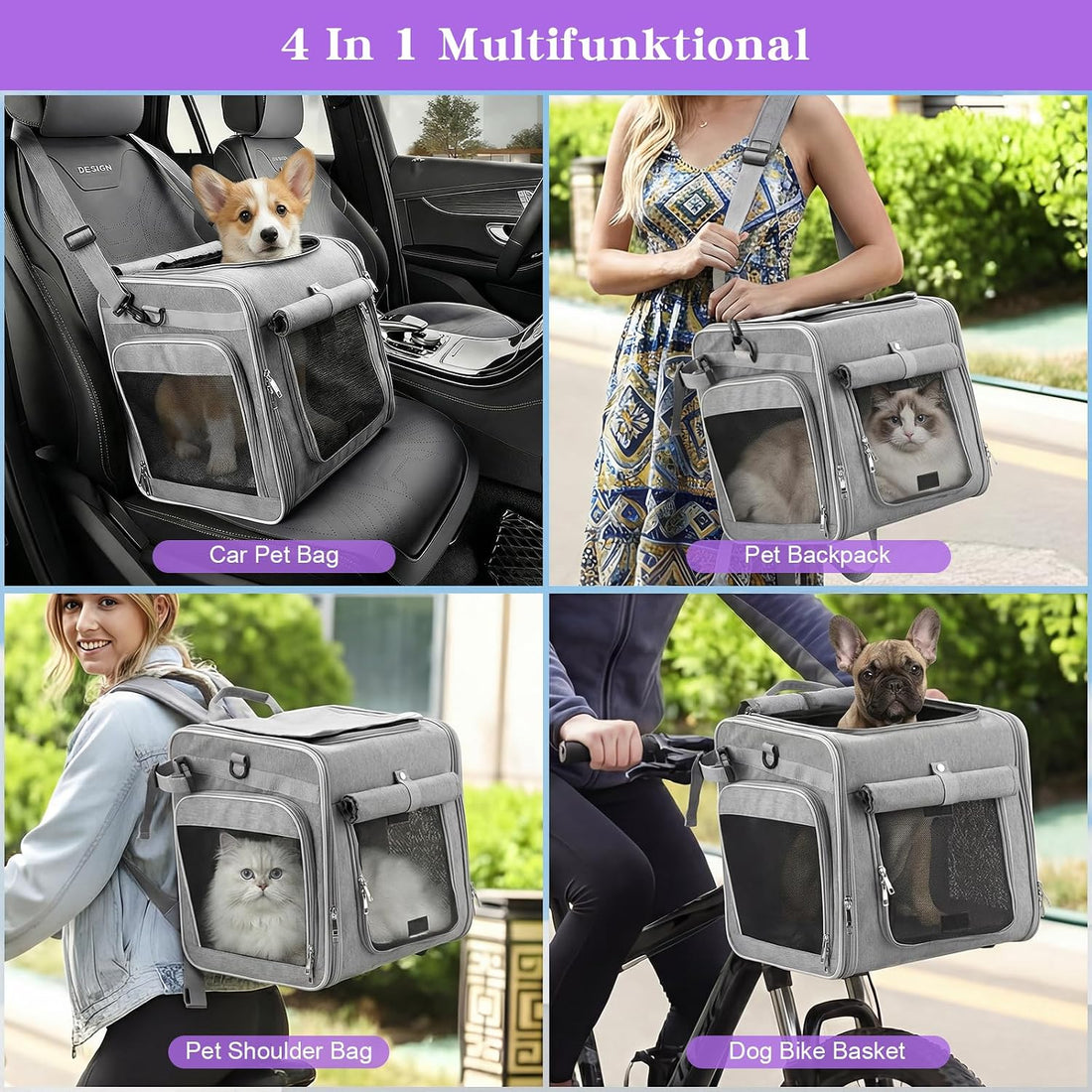 Pet Bike Basket with Secure Mounting Bracket for Small Dogs