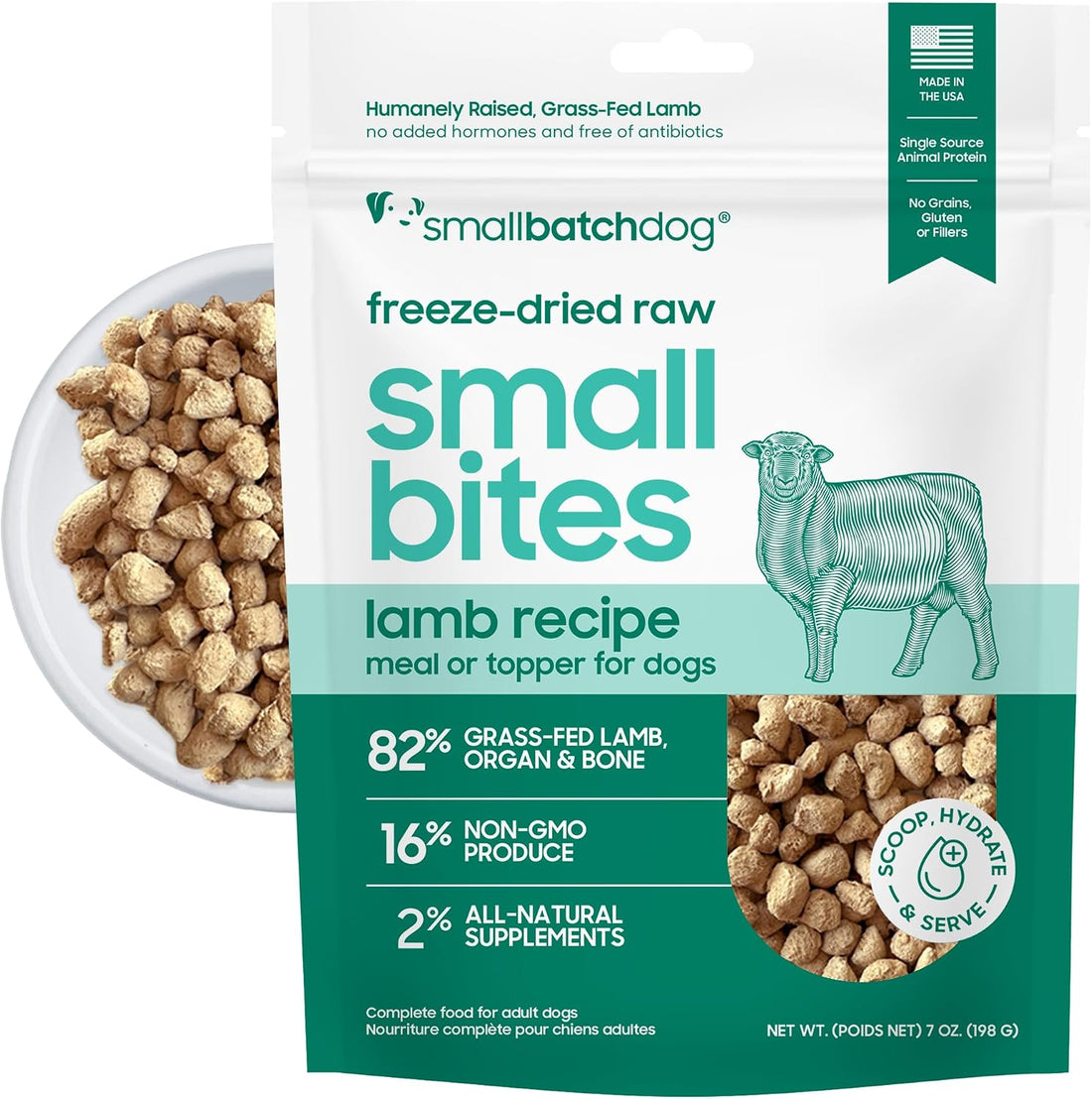 smallbatch Freeze Dried Raw Dog Food, Grass-Fed Small Bites 7 oz