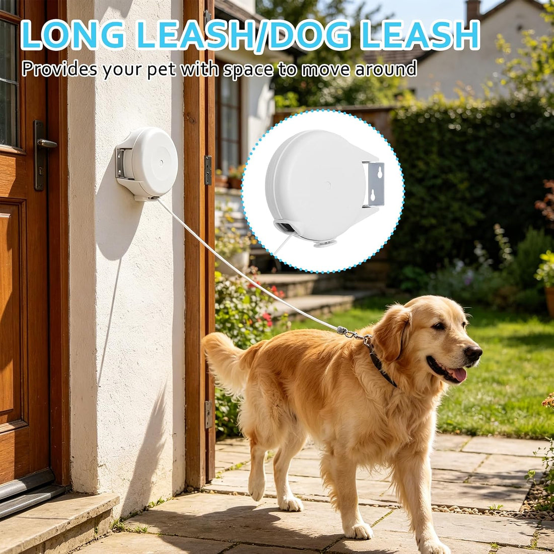 49FT Wall Mount Retractable Dog Tie Out Cable