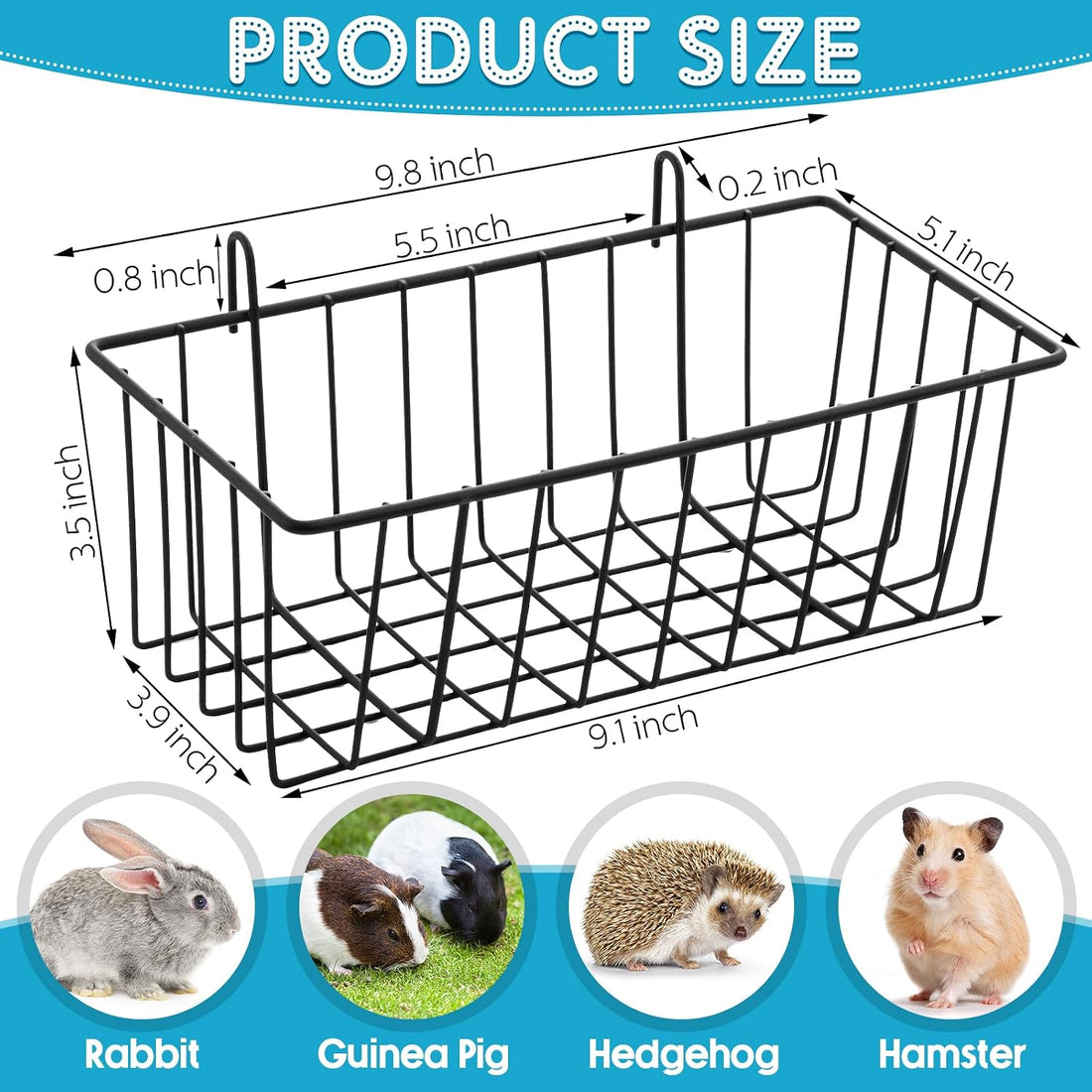 Therwen 4 Pcs Rabbit Hay Feeder Guinea Pig Heavy Duty Metal Frame Hay