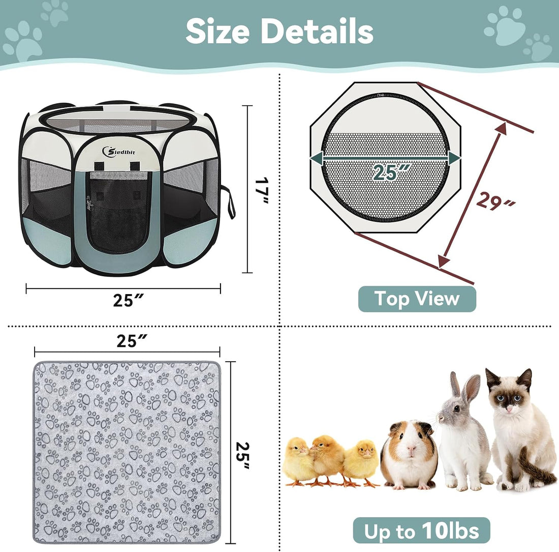 Sieidihit Dog Cat Playpen Tent Crate Cage with Blanket, Small Grey