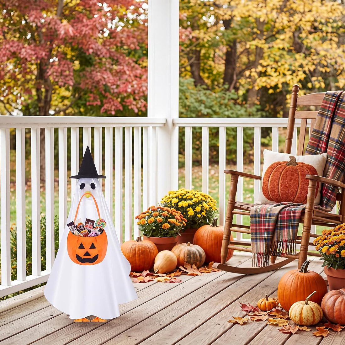23 Inch Halloween Ghost Porch Goose Outfit for Cement Goose Lawn Decor