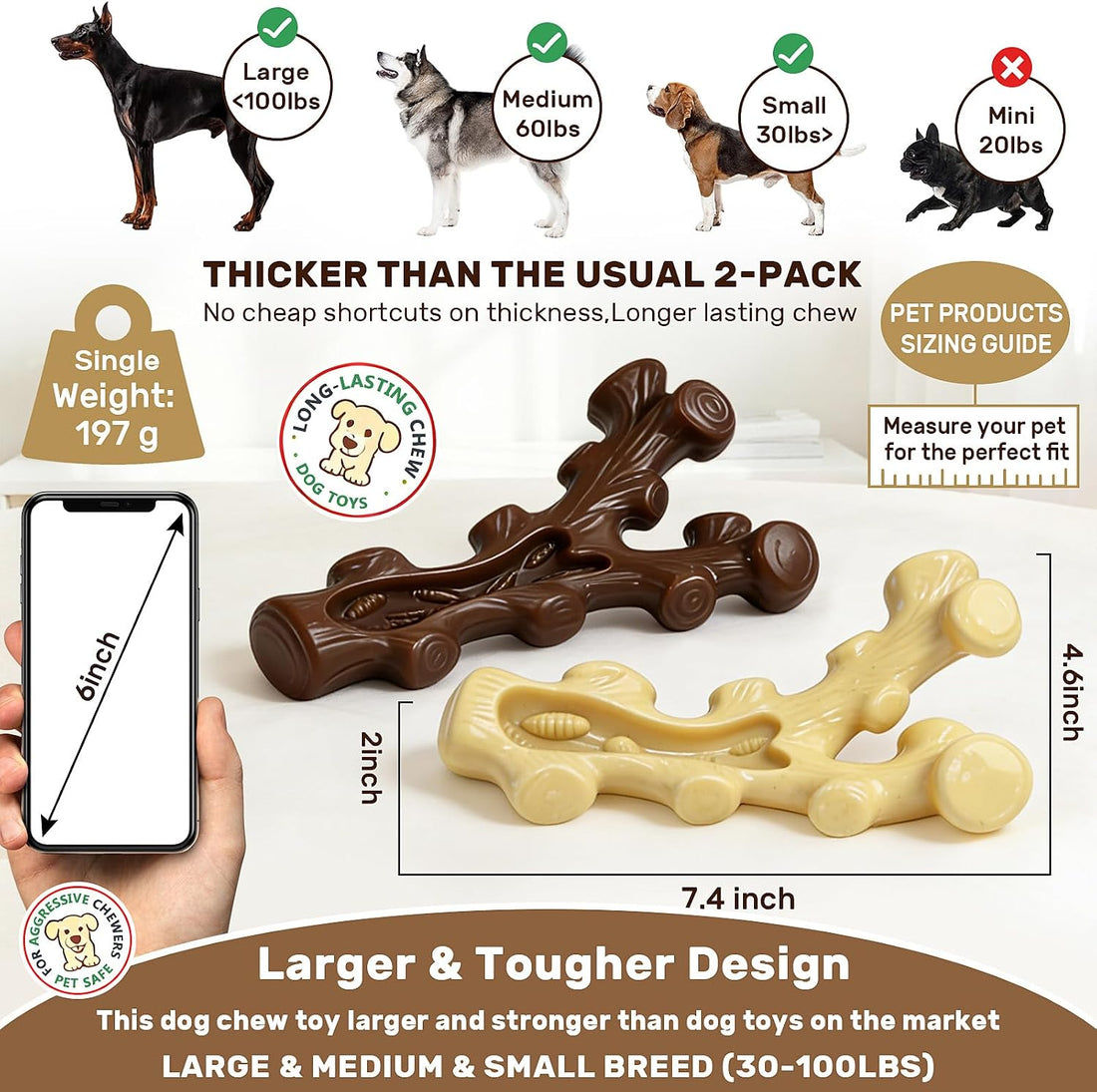Indestructible Dog Chew Toys for Aggressive Chewers,2 Pack Tough