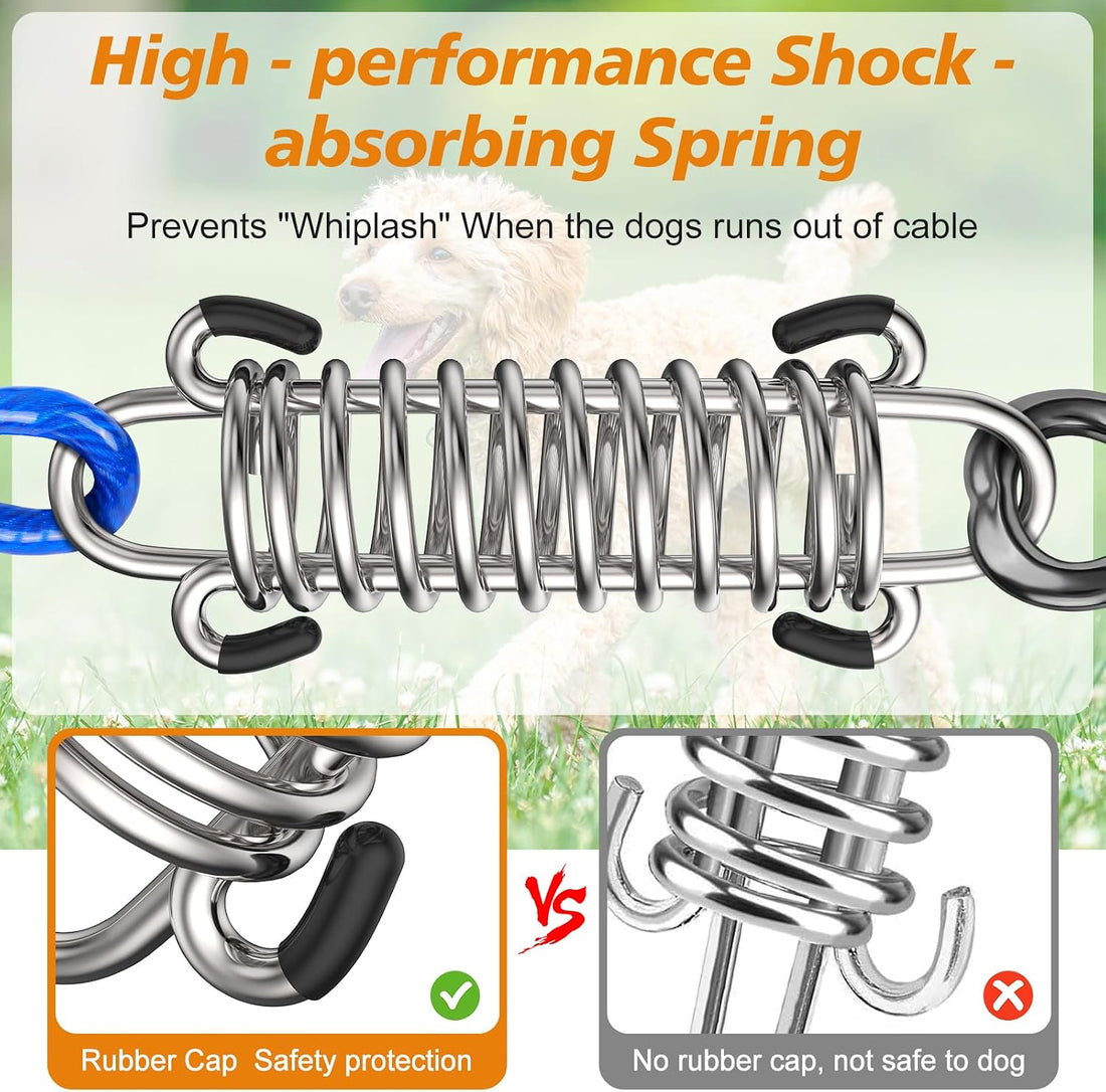 50FT Dog Tie Out Cable Lead with Shock Spring for Medium Large Dogs