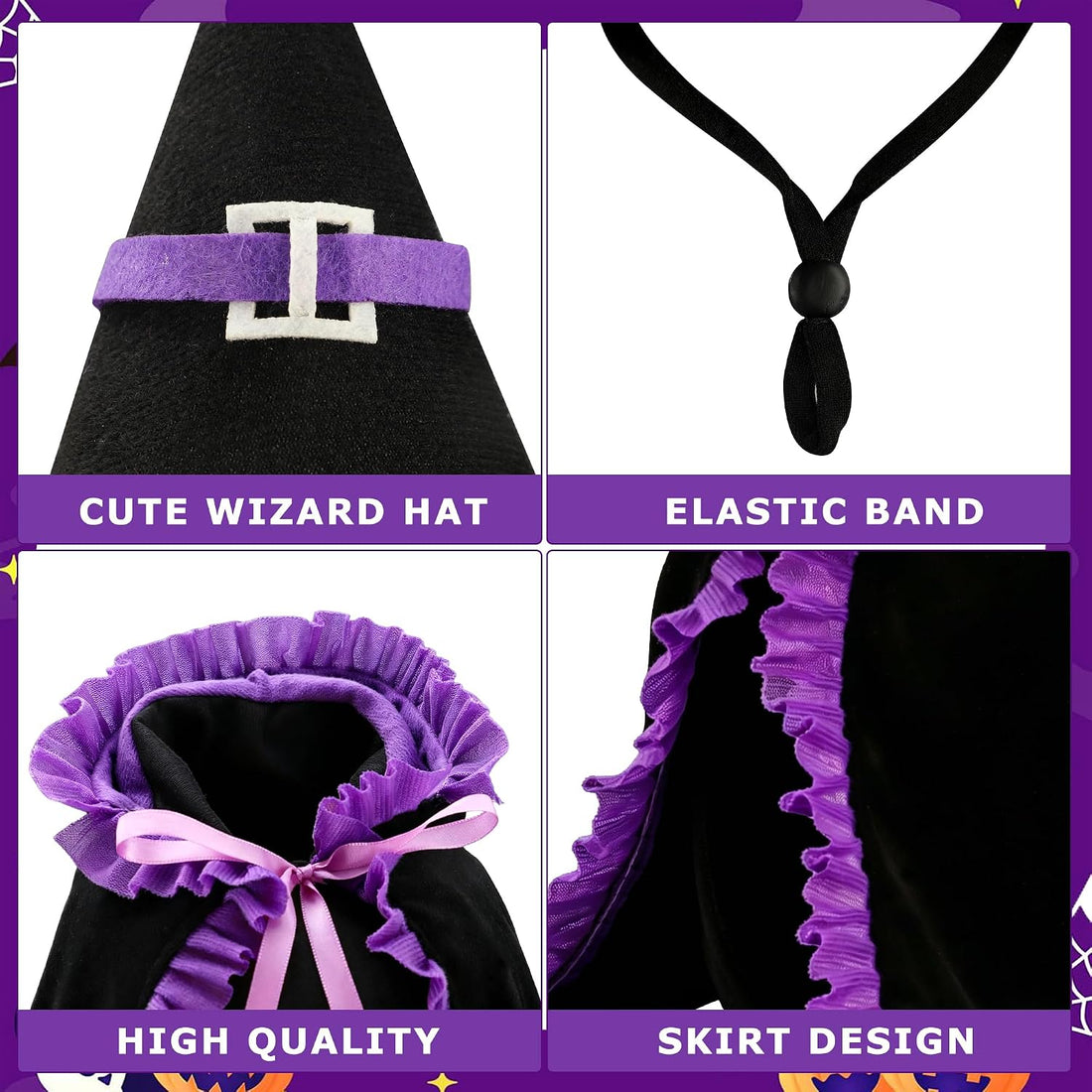 Halloween Cat Witch Costume Set Cute Pet Witch Hat Cape Accessories