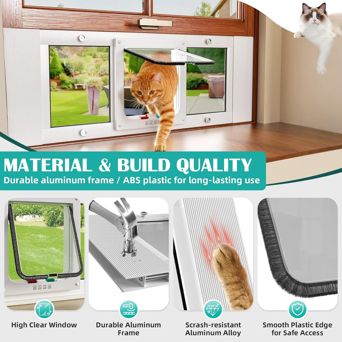 27"-32" Aluminum Cat Door for Winow No-Drill Rental-Friendly