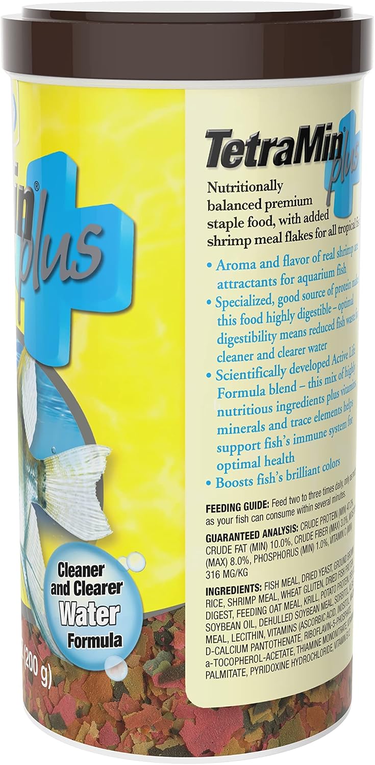 TetraMin Plus Tropical Flakes Fish Food with Shrimp, 7.06 oz