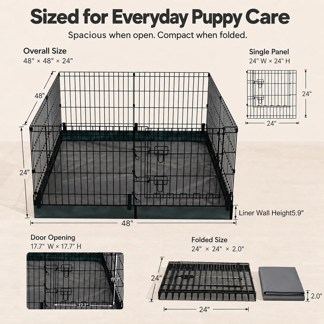 Foldable Dog Playpen,24in 8 Panels Metal Pet Exercise Fence