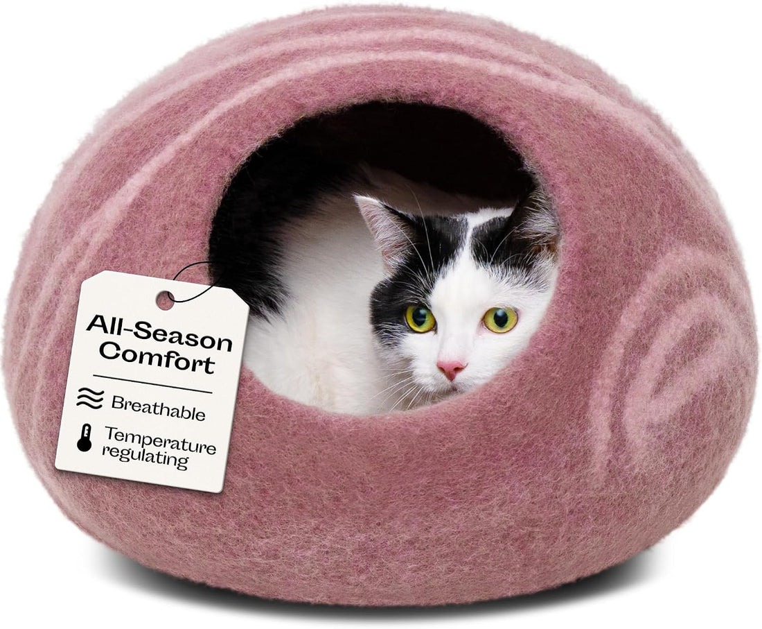 Cat Cave – Natural Wool – Self-Warming Hideaway for Indoor Cats