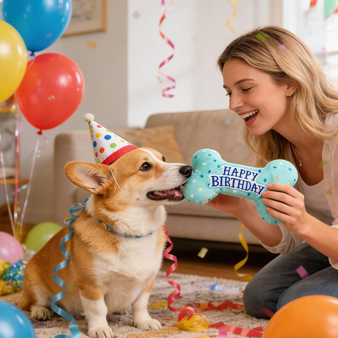 Prime Pets Dog Birthday Toys, Plush Dog Squeaky Toys