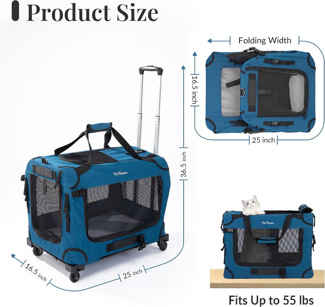 Extra Large Rolling Cat Carrier with Wheels