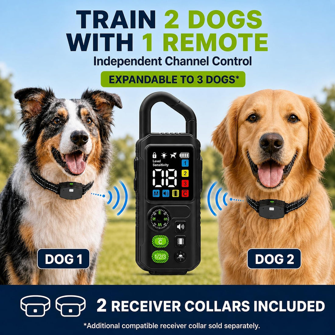 2-in-1 Dog Shock Collar & Bark Collar for 2 Dogs with Remote, 15-110lb