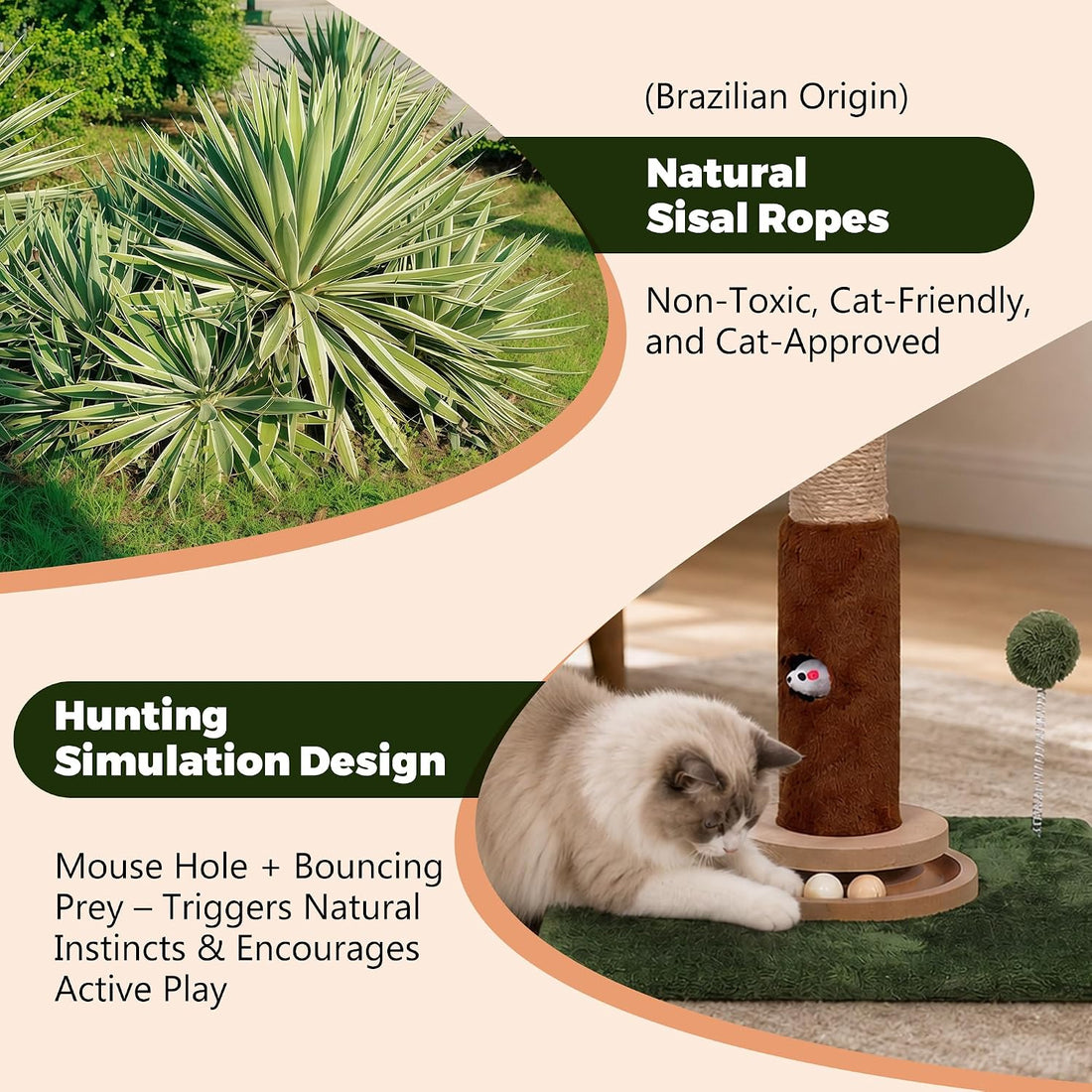 Fantasreen 35" Cat Scratching Post with Track Ball & Toys
