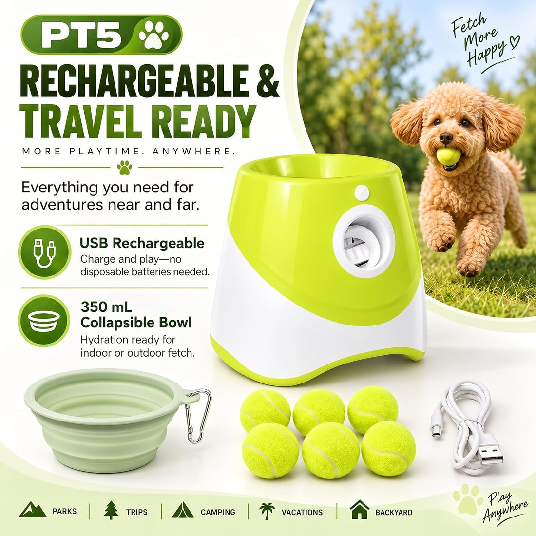 PT5 Automatic Dog Ball Launcher for Small Dogs