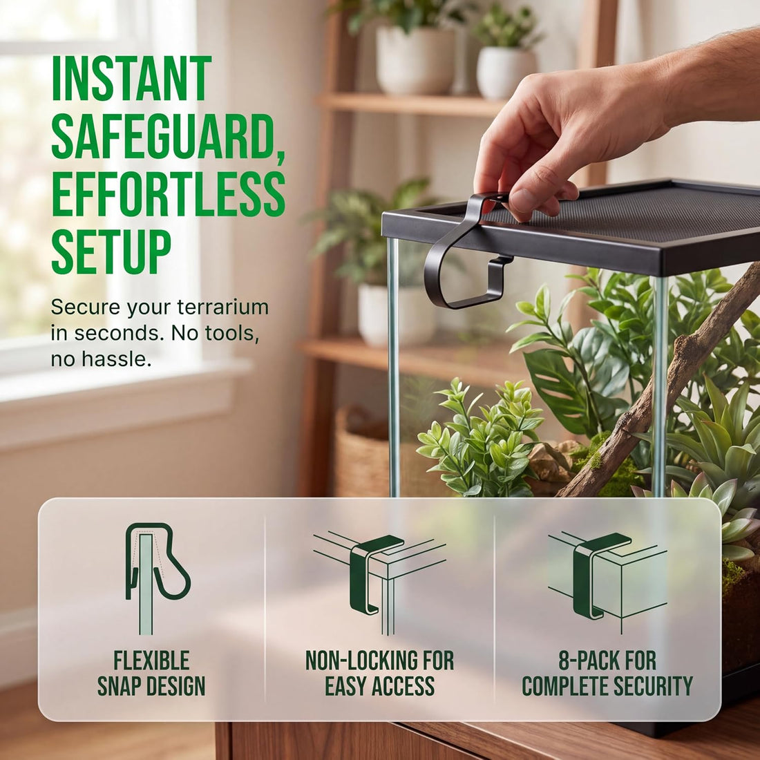 8Pack Reptile Terrarium Covers Clip,Heavy Duty Non-Locking Screen