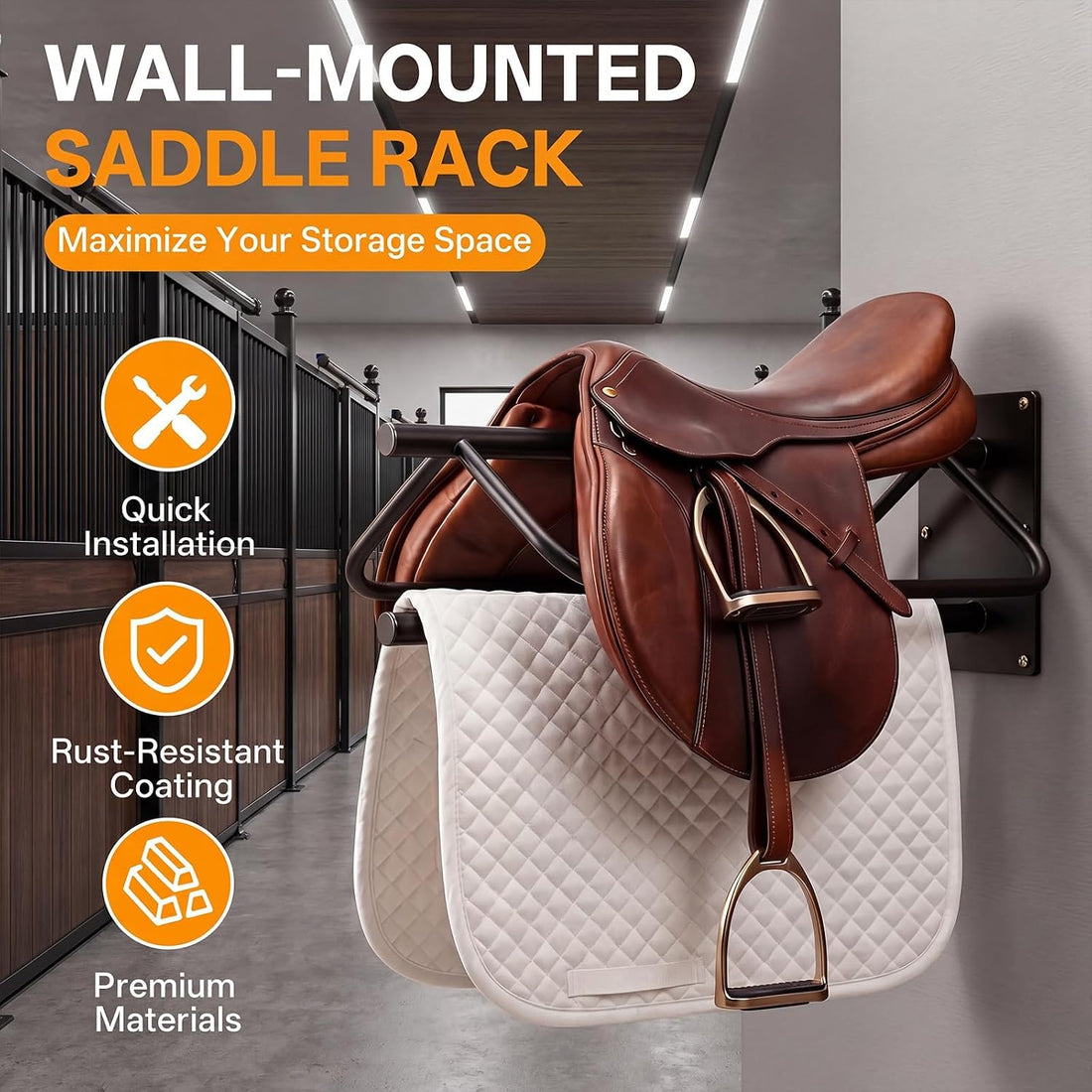 4 Pack Wall Mounted Saddle Racks with Pad Bar,Heavy Duty Black Saddle
