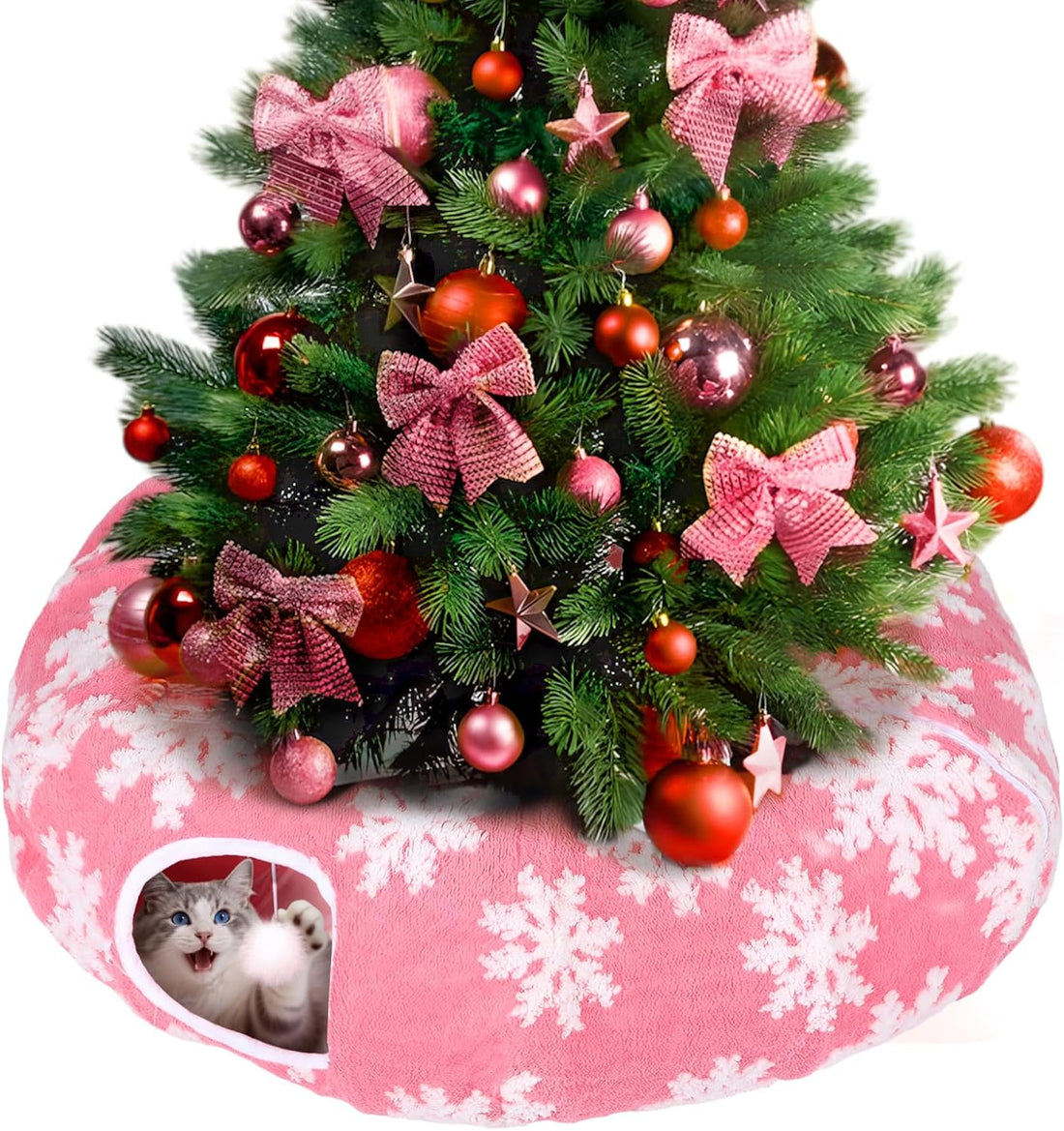 Cat Tunnel Christmas Tree Skirt for 5-7.5ft Trees