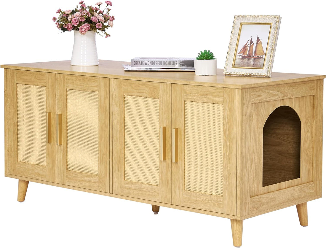 Homhedy Boho Cat Litter Box Enclosure for 2 Cats